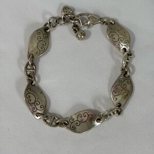 Brighton Vintage  Silver Plate Etched Flat Link Bracelet Timeless Elegance